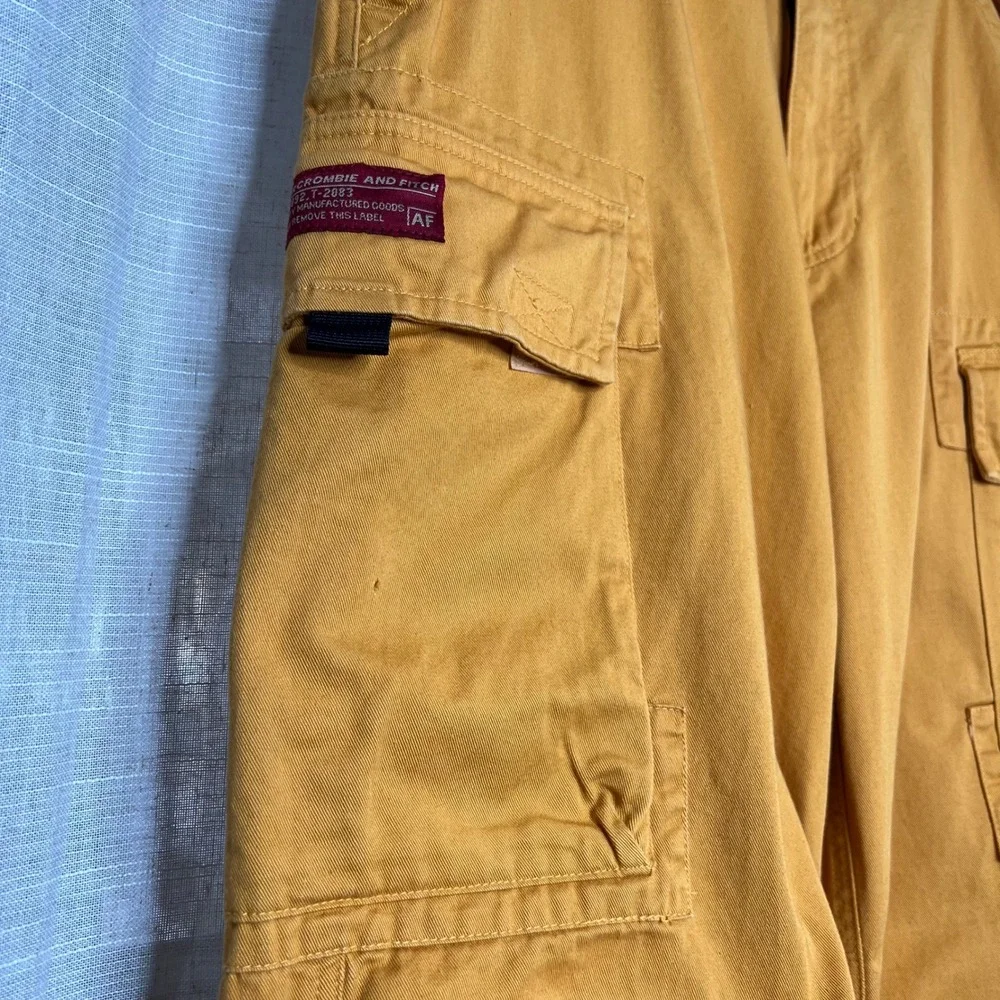 Y2K 90s Vintage Abercrombie & Fitch Paratrooper Utility Cargo Pants Yellow Small